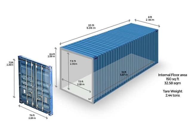 Container 20 feet chở được bao nhiêu tấn?